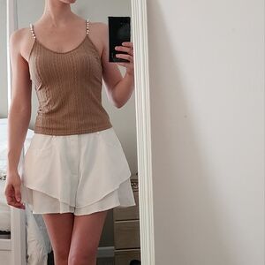 Khaki Tank With Pearl Accents